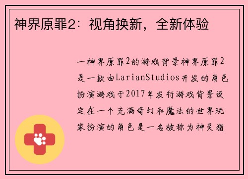 神界原罪2：视角换新，全新体验